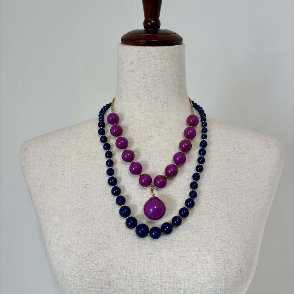 Vintage Estate Navy Blue And Purple Beaded Necklace Bundle